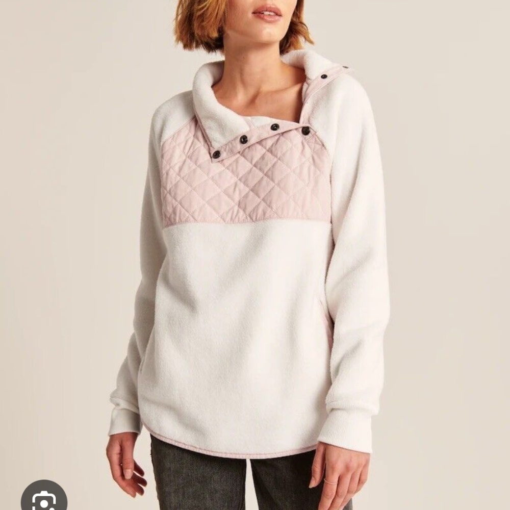 Abercrombie Pink and White Fleece with Asymmetrical Neckline